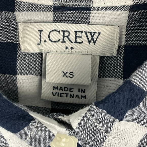 J CREW Womens Shirt Gingham Signature Fit Button Up Navy Blue White Plaid XS - Picture 10 of 12